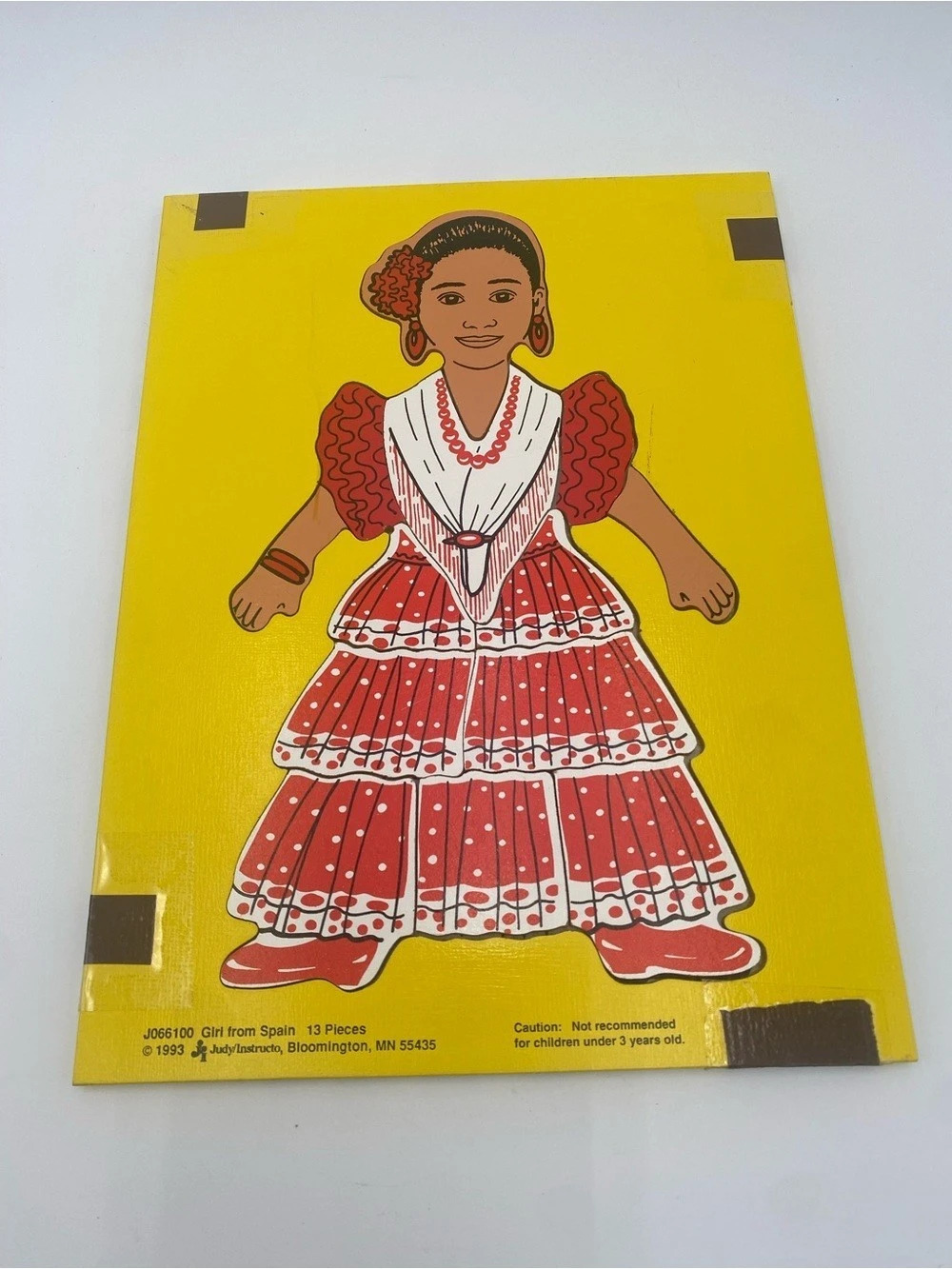 Vintage Judy/Instruct Girl from Spain 13-Piece Wooden Puzzle Yellow & Red